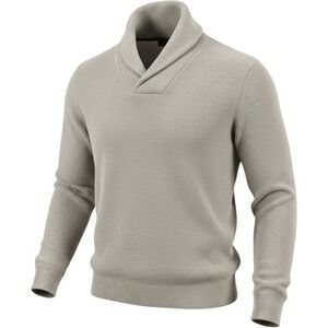 TASSO ELBA Shawl Collar Sweater Mens Large Beige Cotton Ribbed Pullover Fall